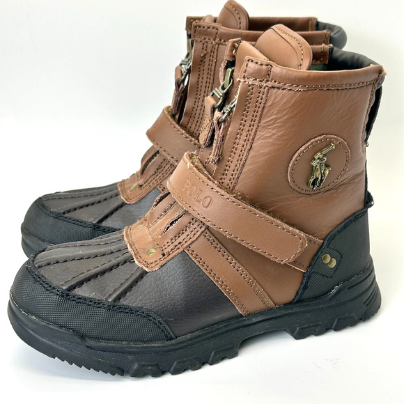 Polo Ralph Lauren Conquered High Duck Boots Zip Up Brown/Black US Boys Size 1 - Picture 4 of 9